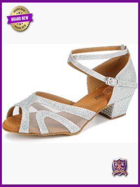 Rhinestone Ballroom Dance Shoes with Suede Sole - Latin Salsa Bachata